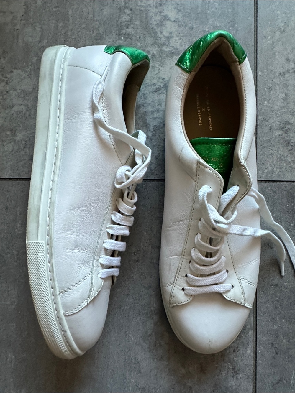 ZESPA White Leather Sneakers with Green Heel Accent